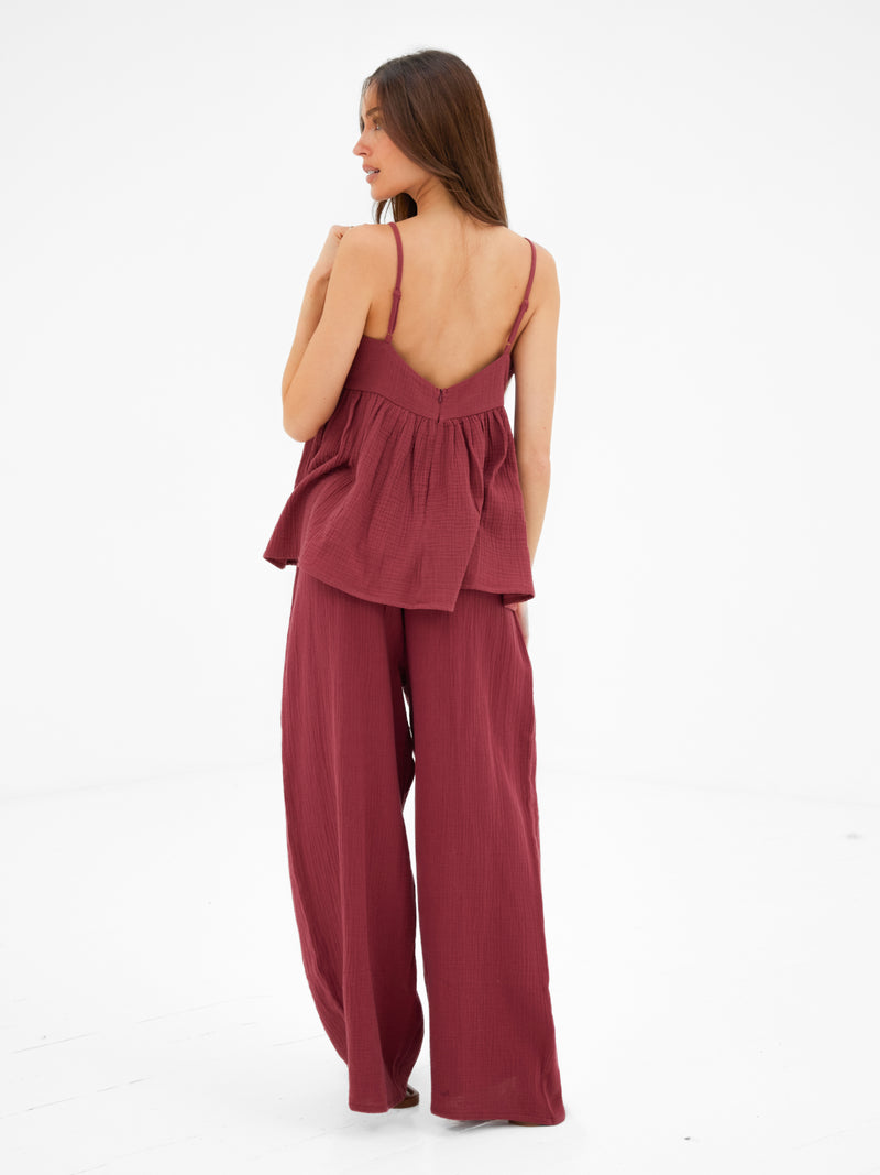 Mila Peplum Top - Rot gewaschen