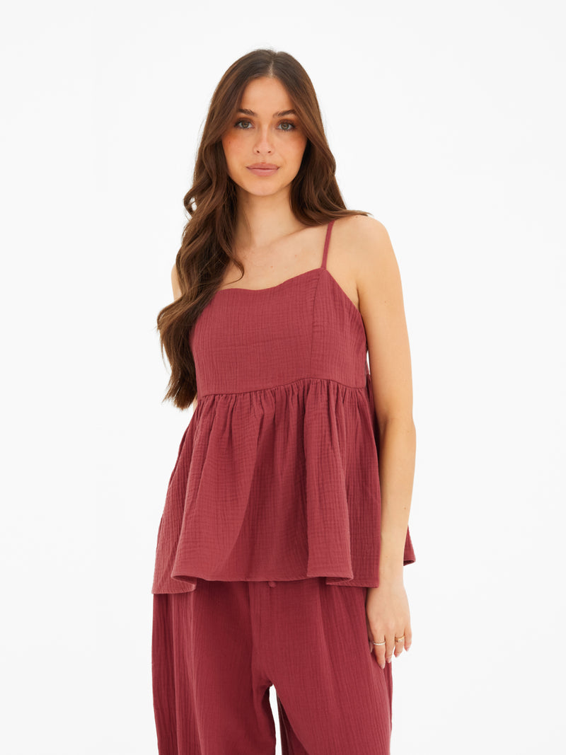 Mila Peplum Top - Rot gewaschen