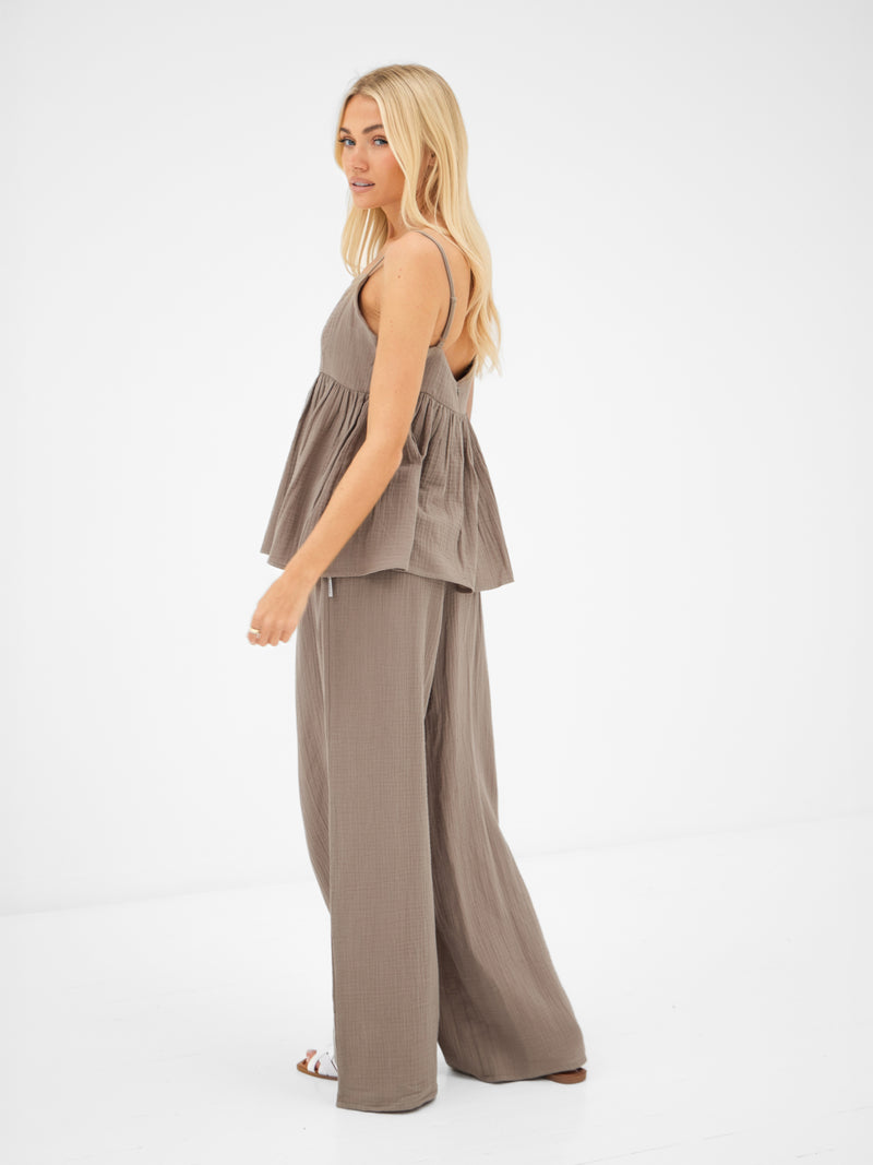 Mila Peplum Top - Tan
