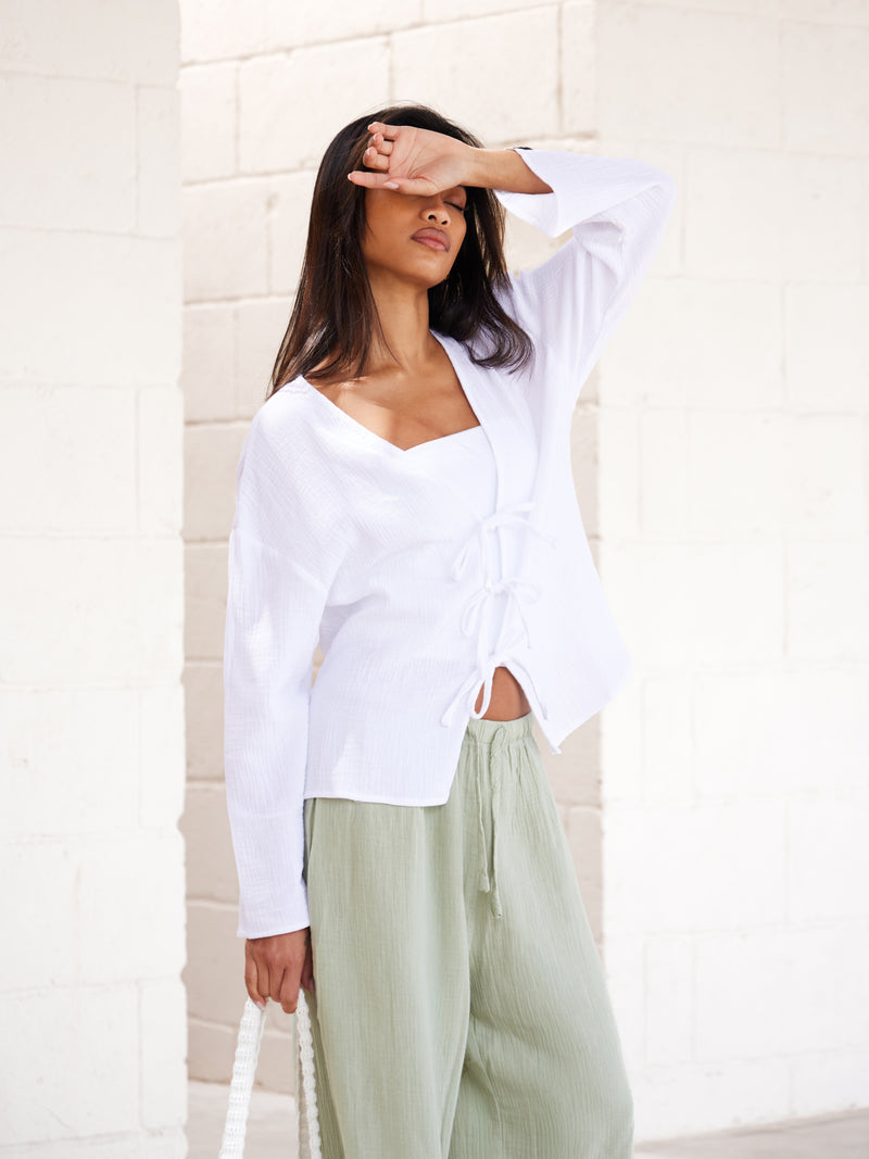 Mila Tie Up Top - White