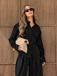 Alessia Linen Shirt - Schwarz