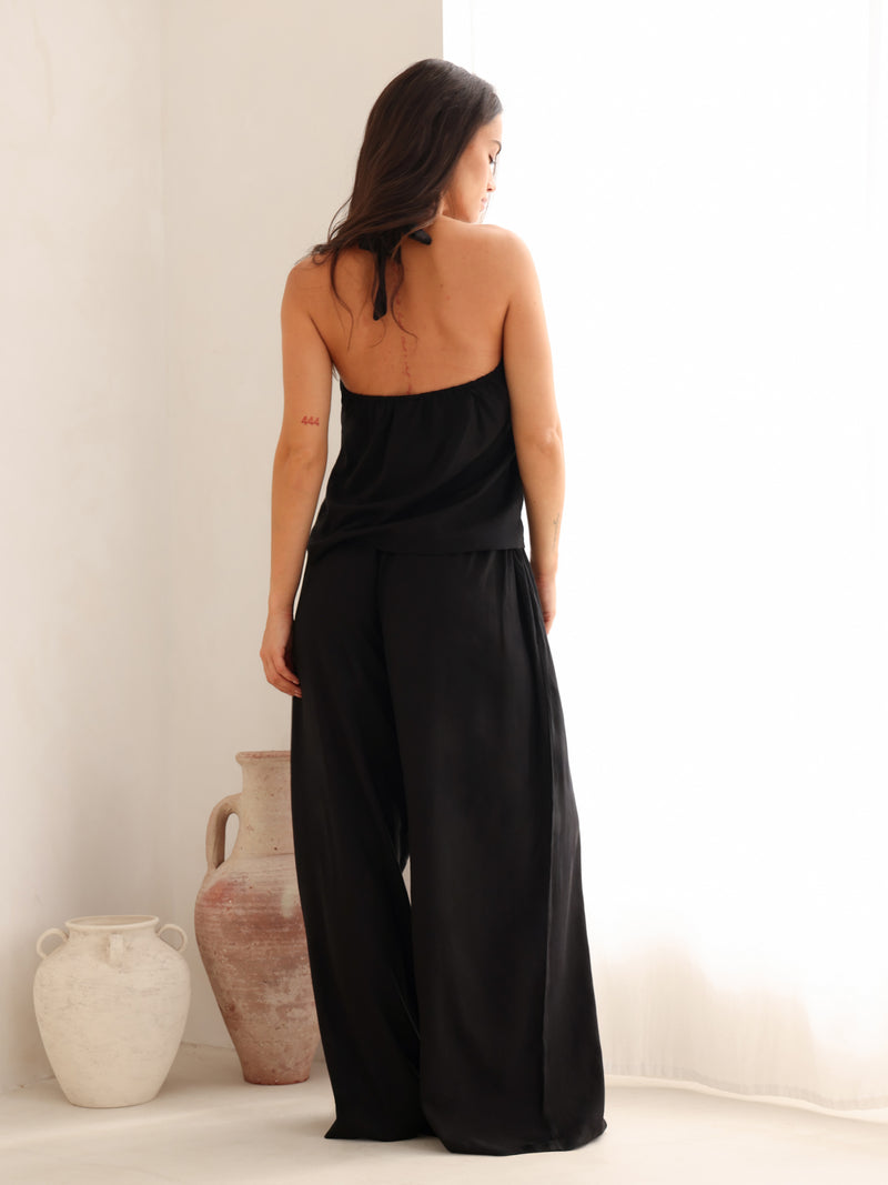 *INÉDIT* 4689-1 Pantalon large en lin doux pour femme - Noire