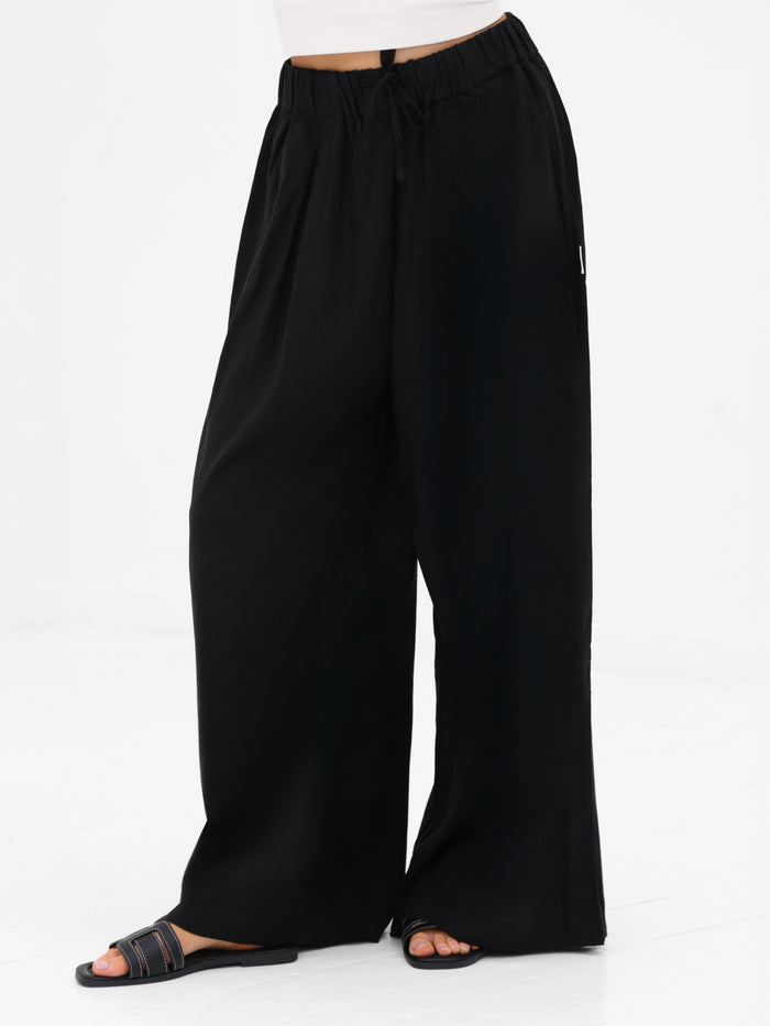 *INÉDIT* 4689-1 Pantalon large en lin doux pour femme - Noire