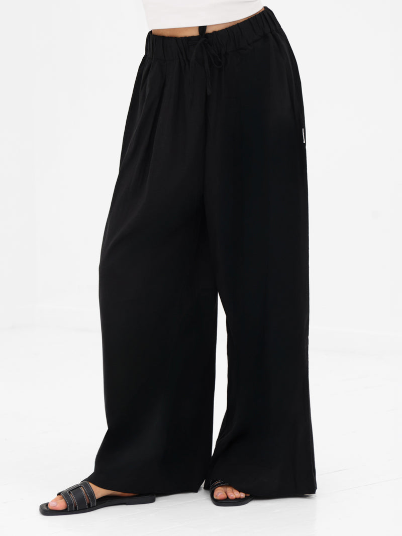*INÉDIT* 4689-1 Pantalon large en lin doux pour femme - Noire