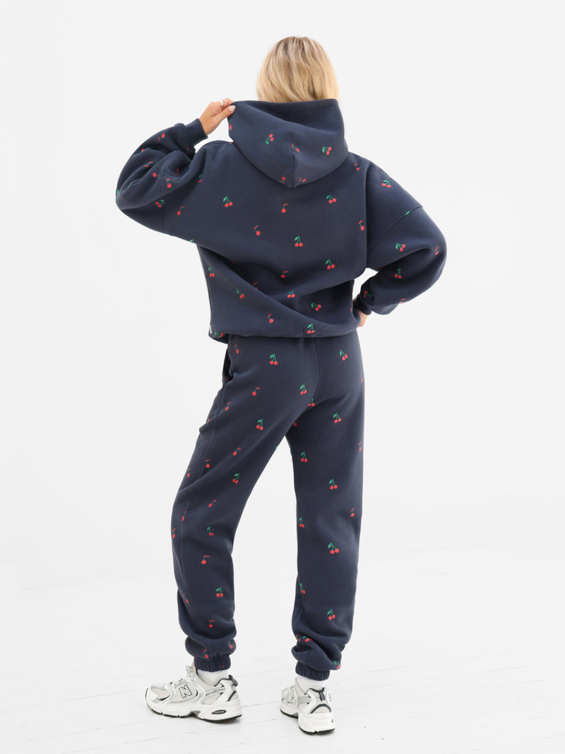Rhea Cherry Print Oversized Hoodie - Echte Marine