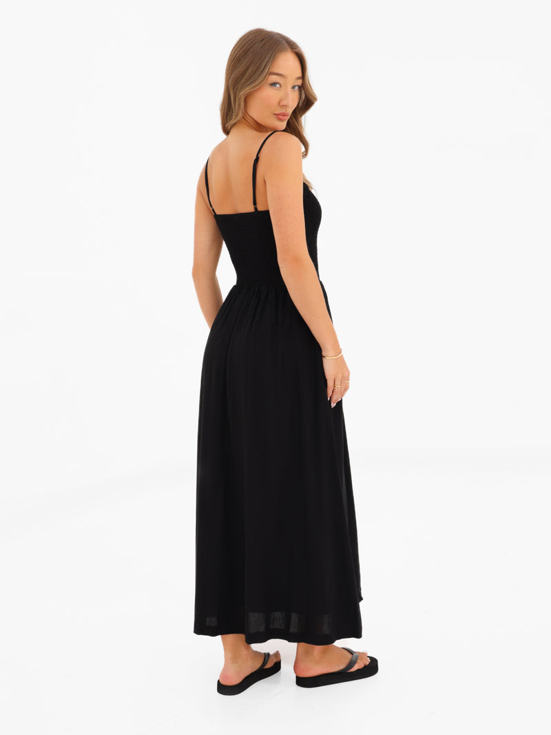 Alessia Linen Dress - Schwarz