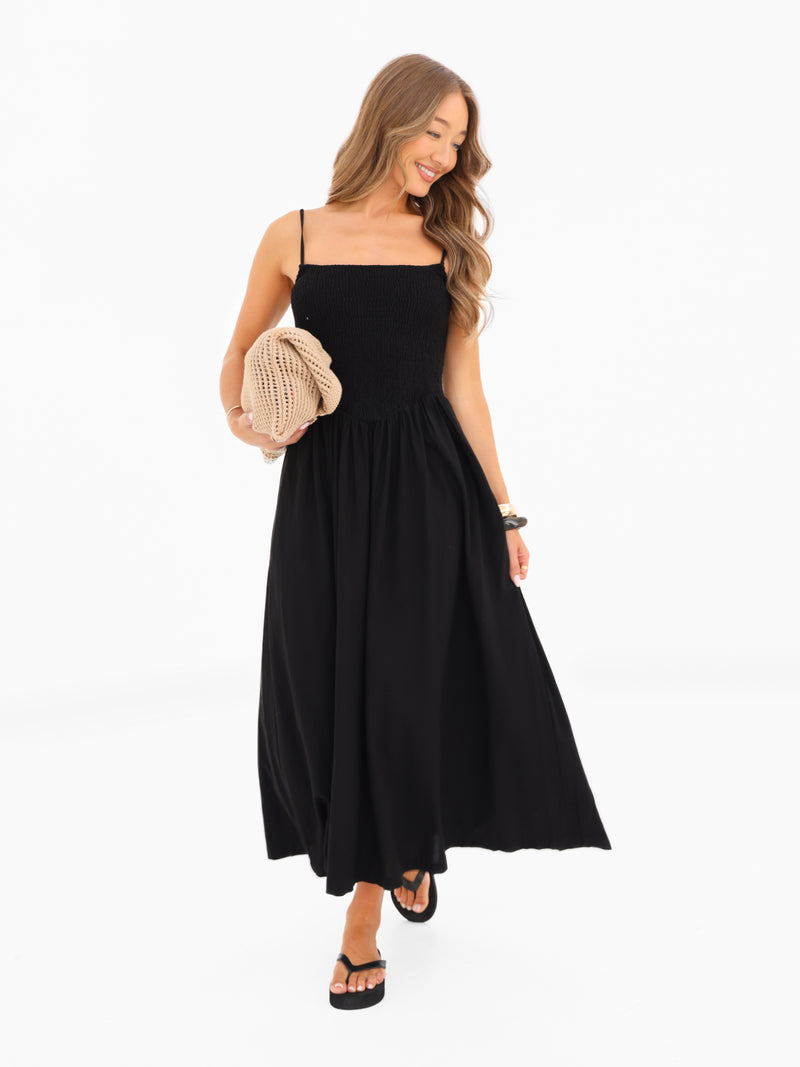 Alessia Linen Dress - Schwarz