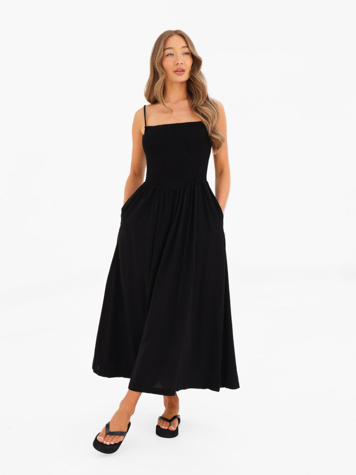 Alessia Linen Dress - Schwarz