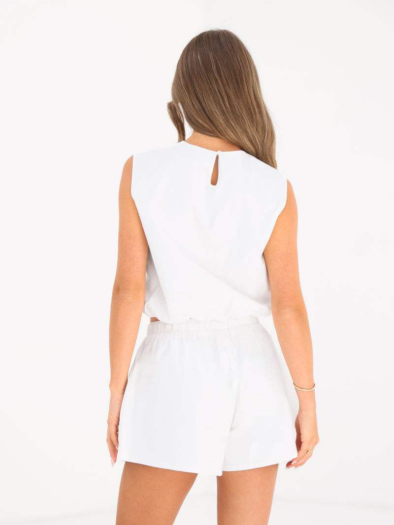 Kaia Bubble Hem Poplin Top - Blanche