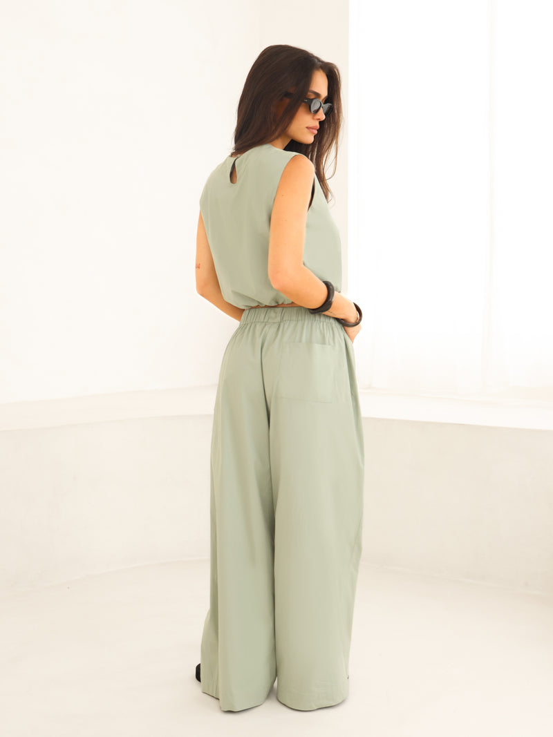 Kaia Bubble Hem Poplin Top - Pistache