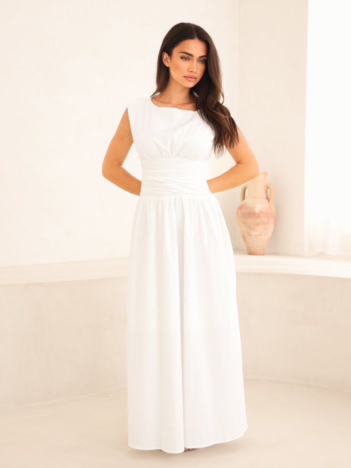 Kaia Poplin Maxi Dress - Wit