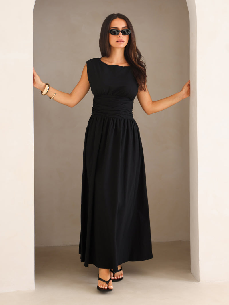 Kaia Poplin Maxi Dress - Noire