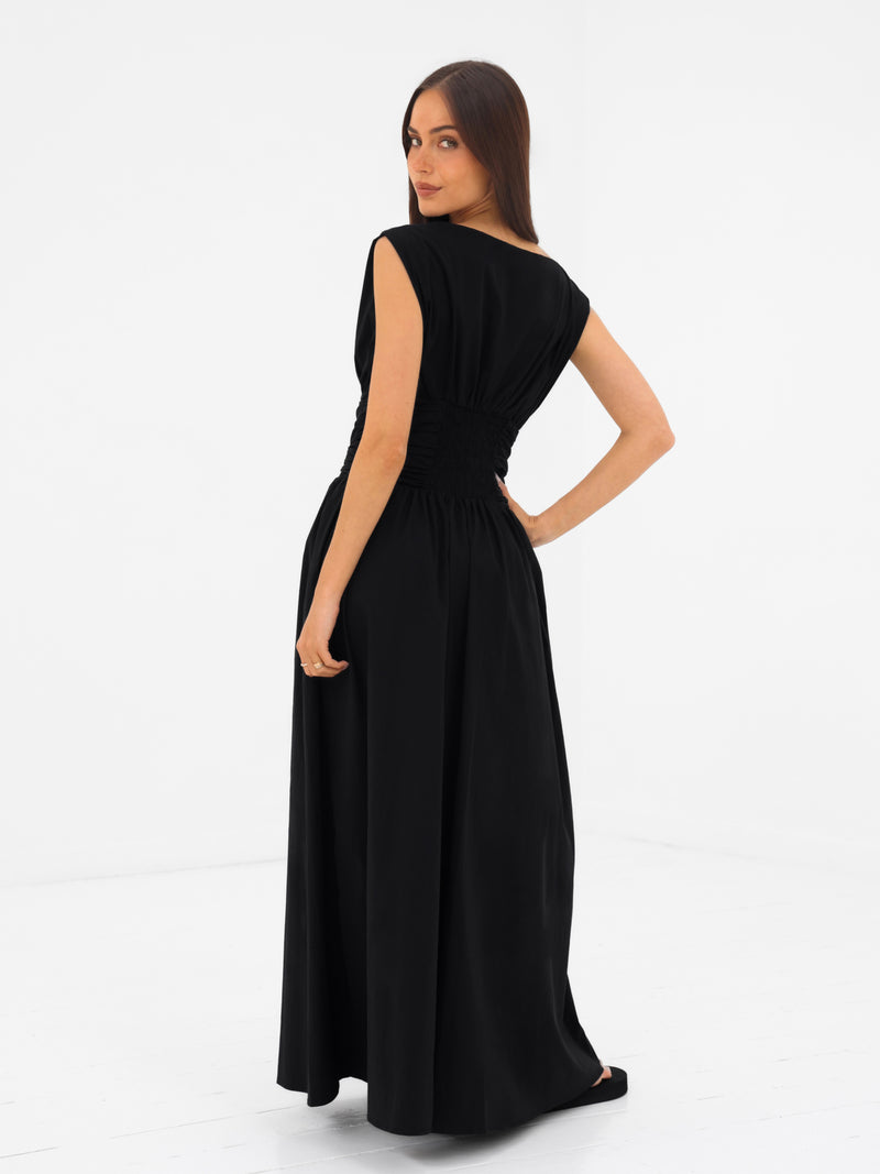 Kaia Poplin Maxi Dress - Noire