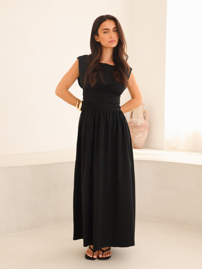 Kaia Poplin Maxi Dress - Zwart