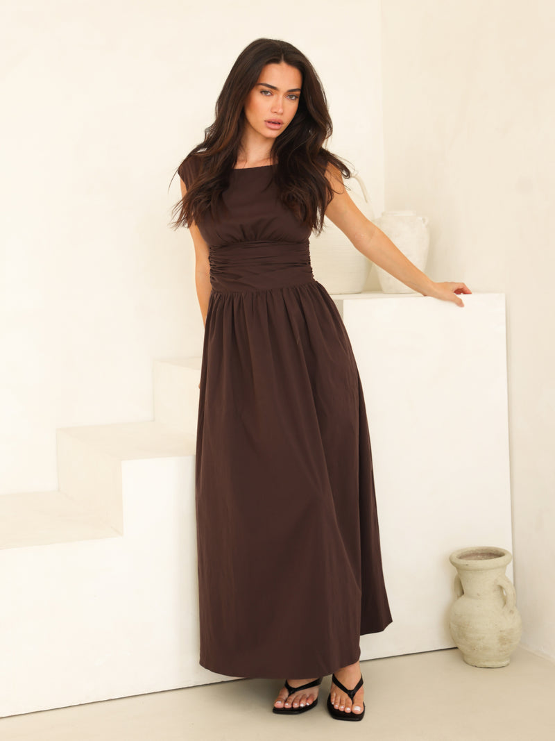 Kaia Poplin Maxi Dress - Brun moka