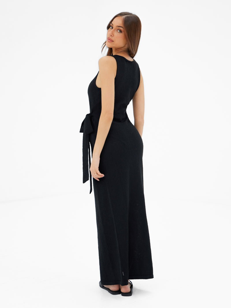 Mae Tied Waist Dress - Schwarz