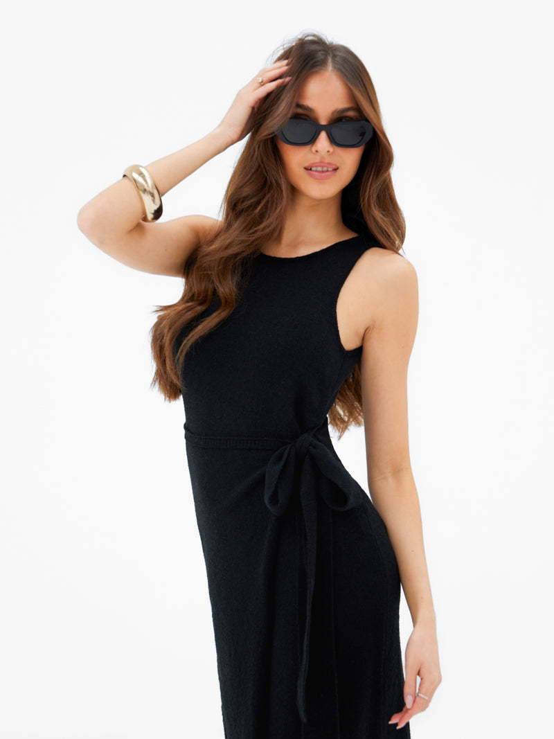 Mae Tied Waist Dress - Schwarz