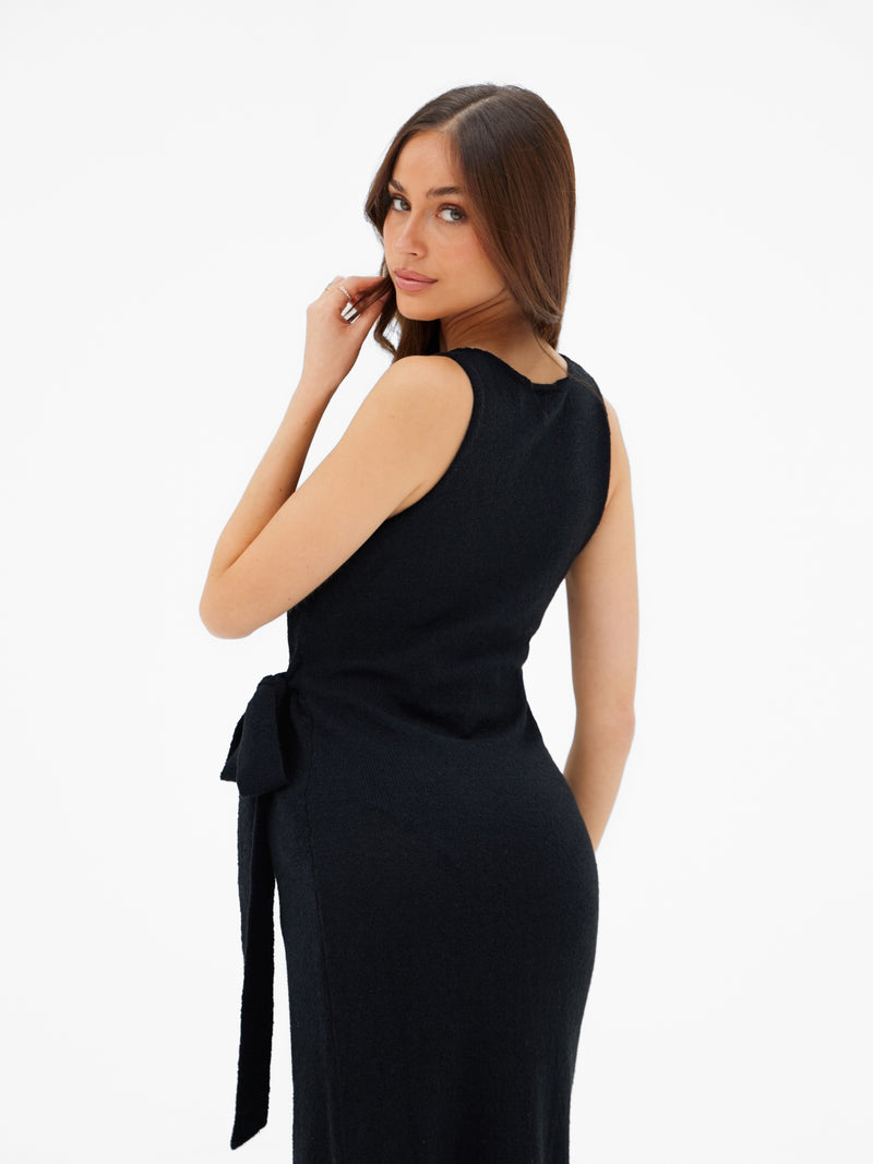Mae Tied Waist Dress - Schwarz