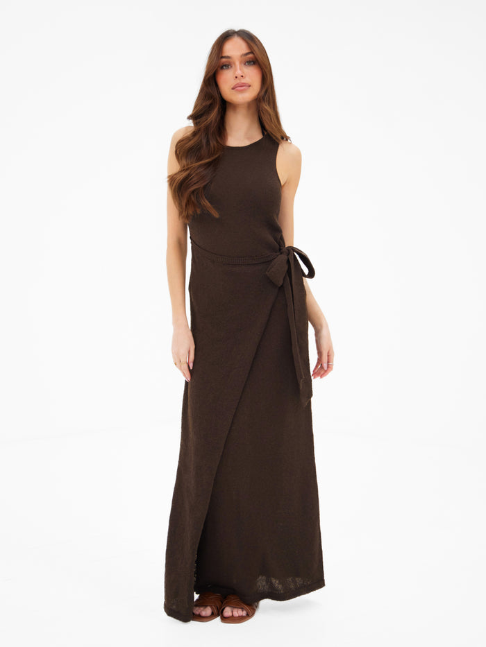 Mae Tied Waist Dress - Brown