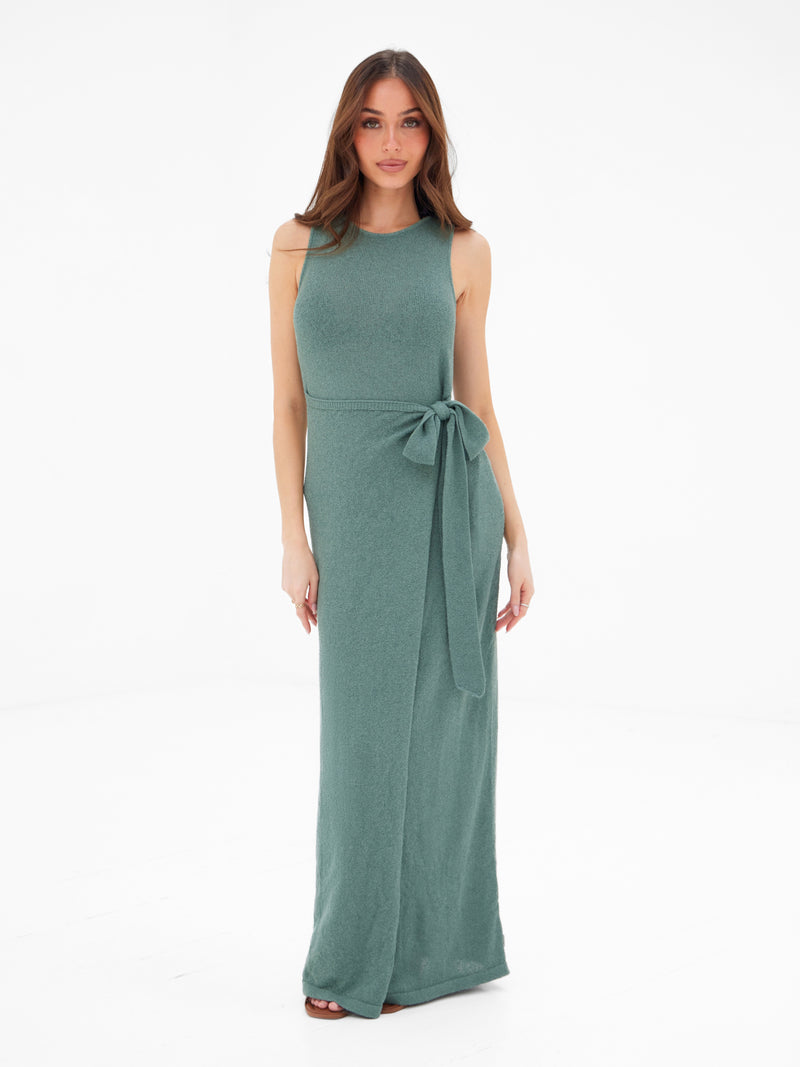 Mae Tied Waist Dress - Salbeigrün