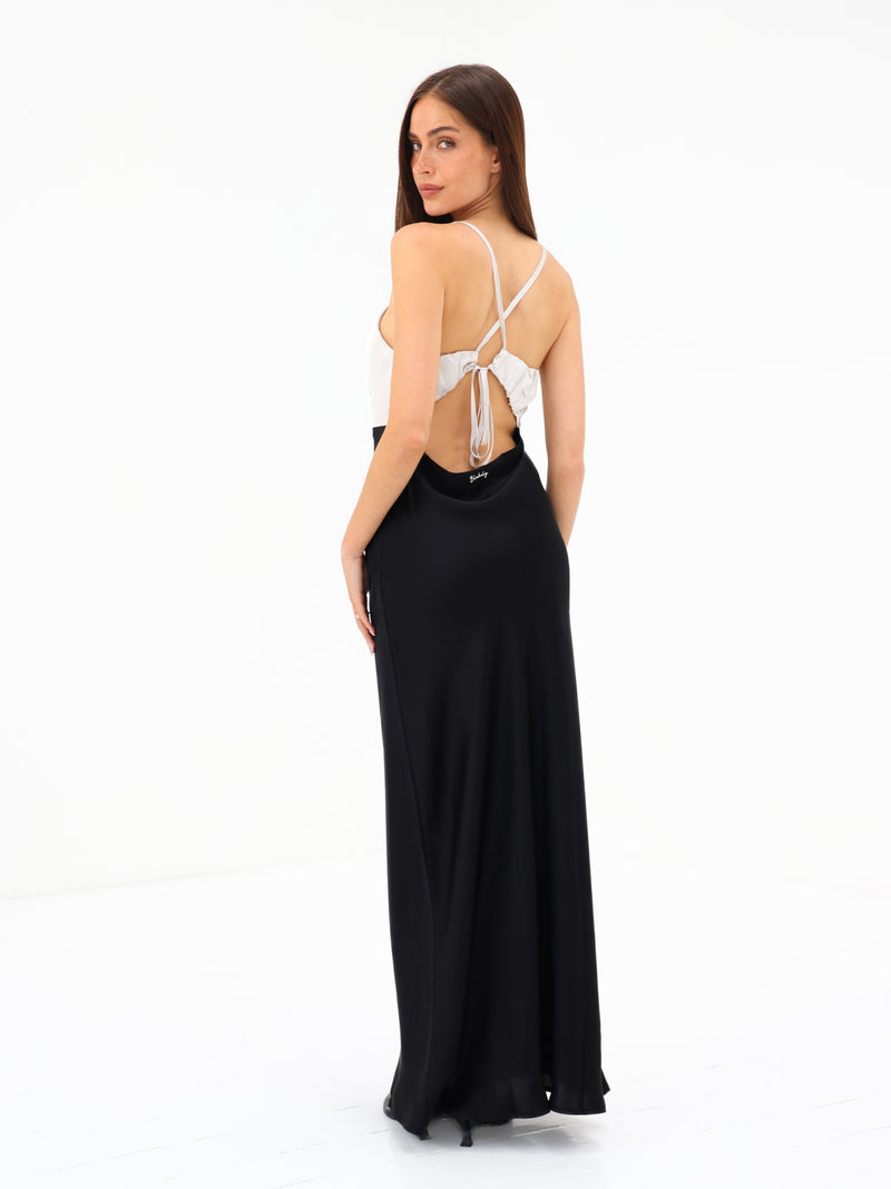 Thalia Satin Dress - Schwarz und Champagner