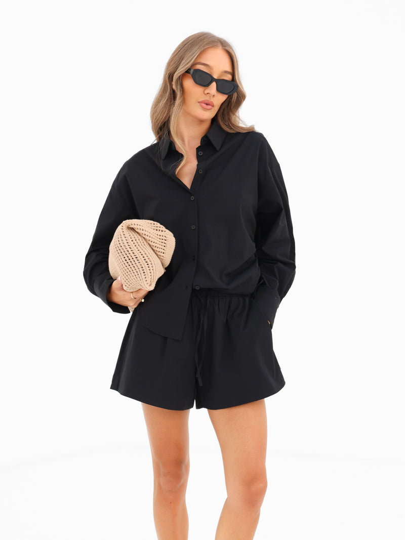 Kaia Oversized Poplin Shirt - Noire
