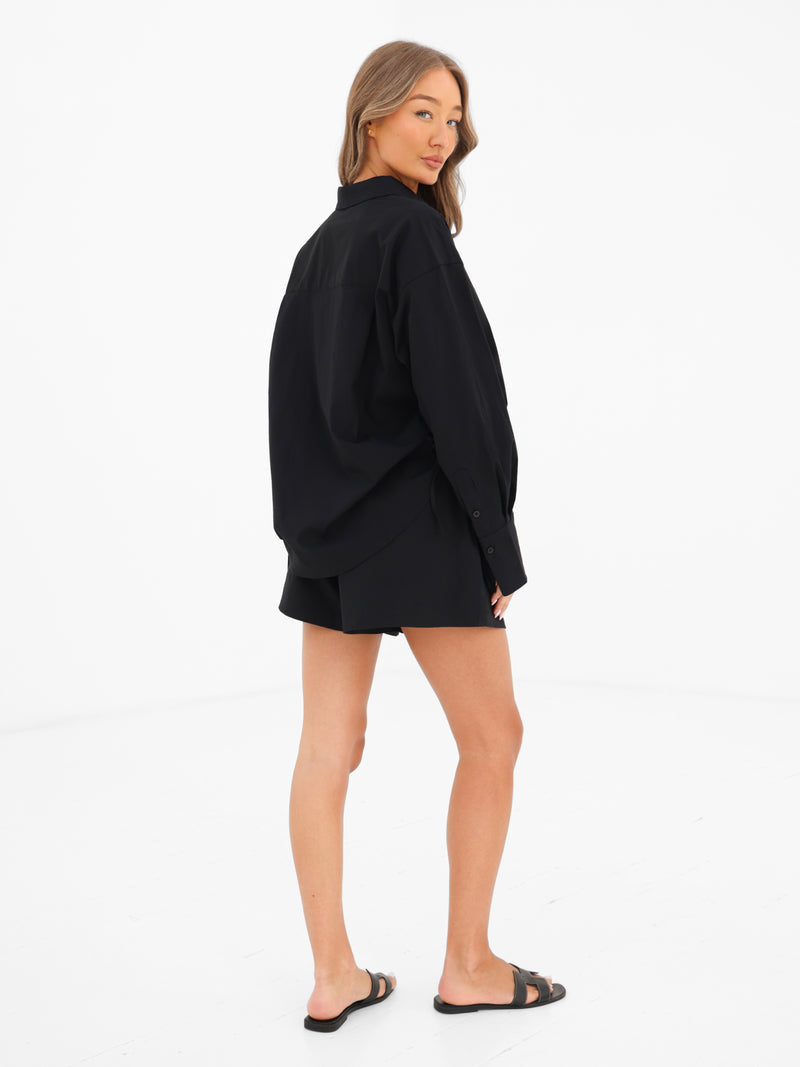 Kaia Oversized Poplin Shirt - Noire