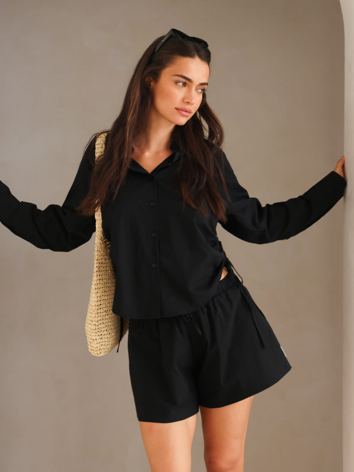 Kaia Oversized Poplin Shirt - Zwart