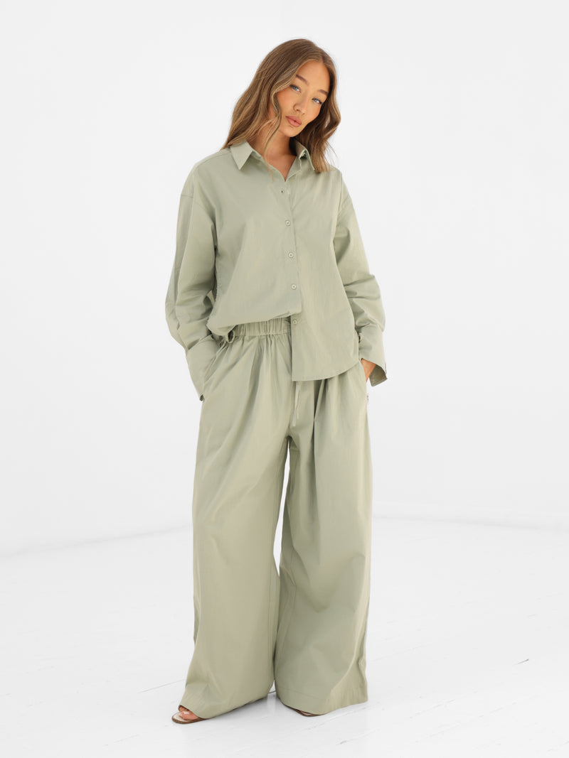Kaia Oversized Poplin Shirt - Pistache