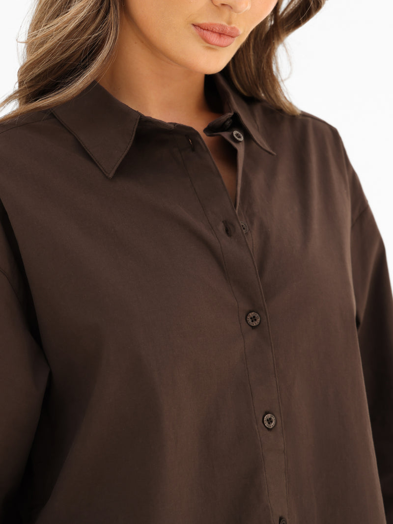 Kaia Oversized Poplin Shirt - Brun moka