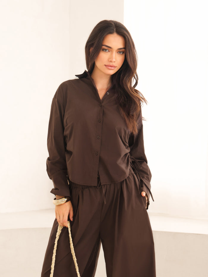 Kaia Oversized Poplin Shirt - Mokkabruin