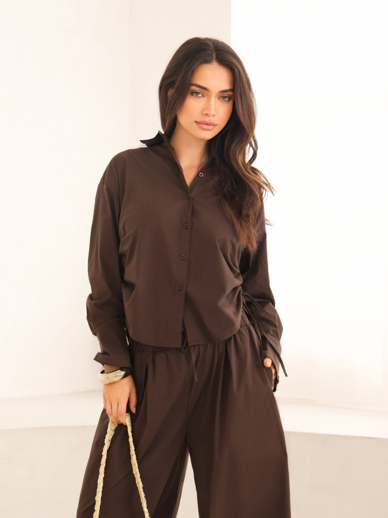 Kaia Oversized Poplin Shirt - Brun moka
