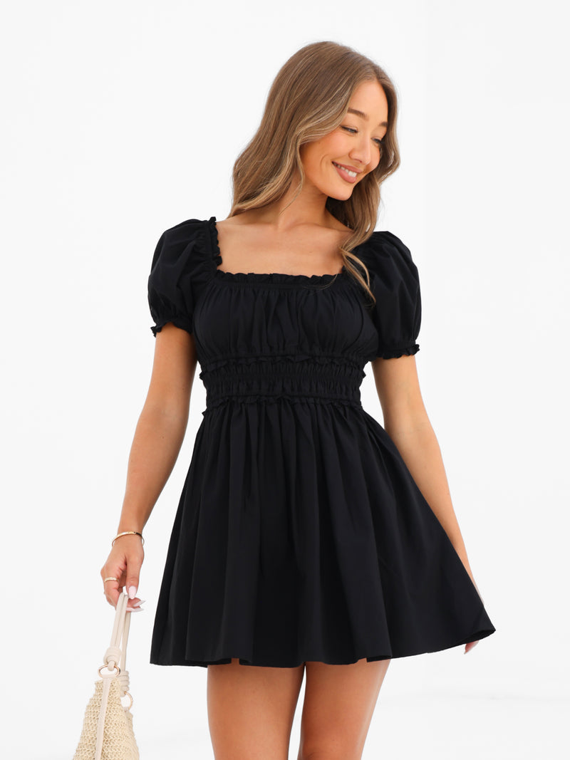 Kaia Poplin Mini Dress - Noire