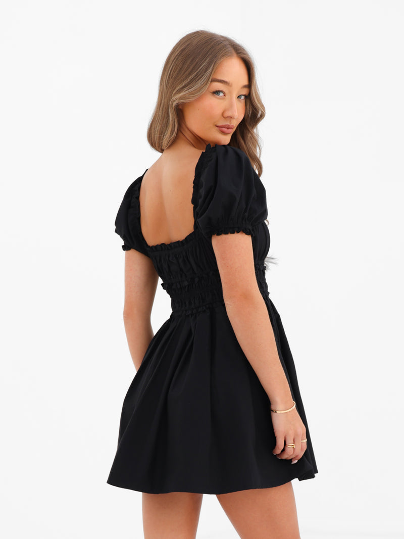 Kaia Poplin Mini Dress - Noire