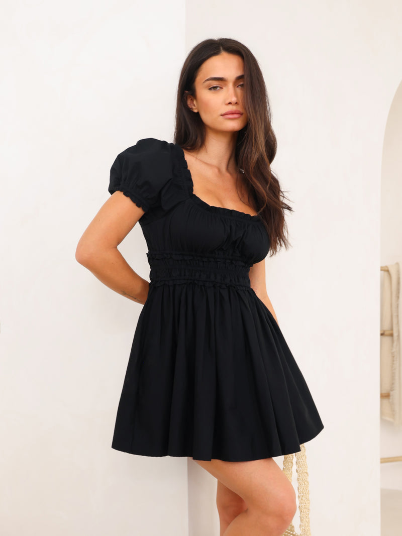 Kaia Poplin Mini Dress - Noire