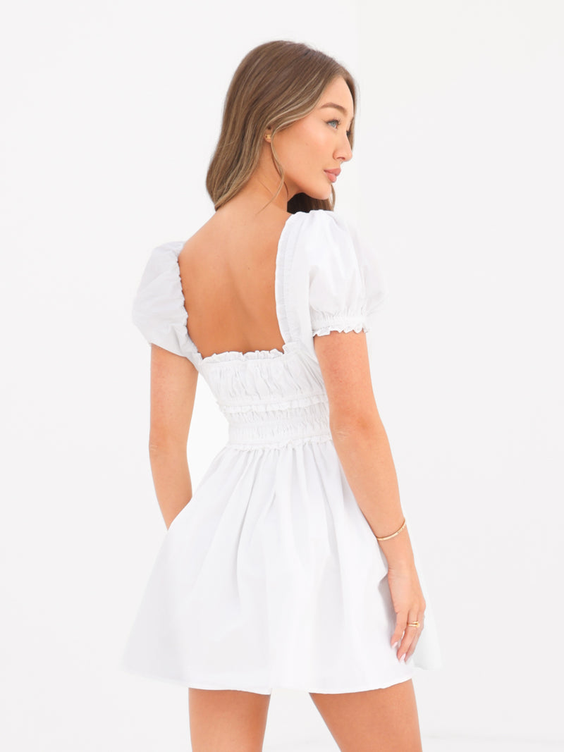 Kaia Poplin Mini Dress - Blanche