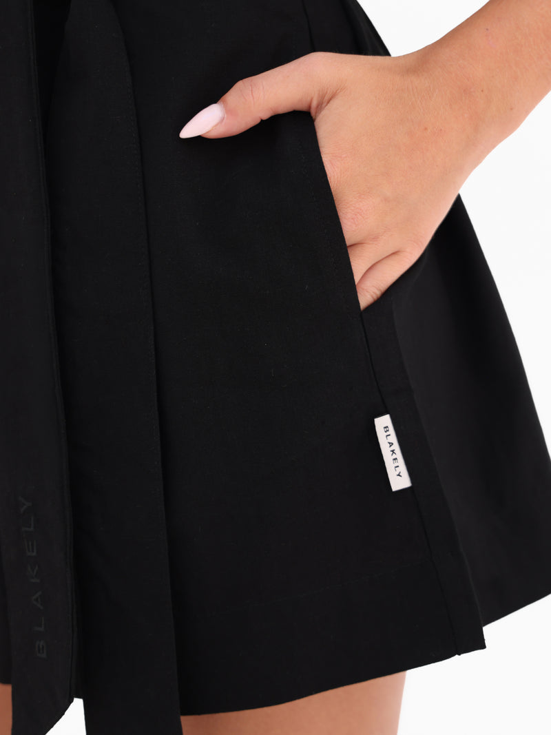 Alessia Linen Playsuit - Schwarz