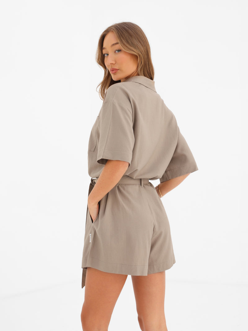 Alessia Linen Playsuit - Bräunen