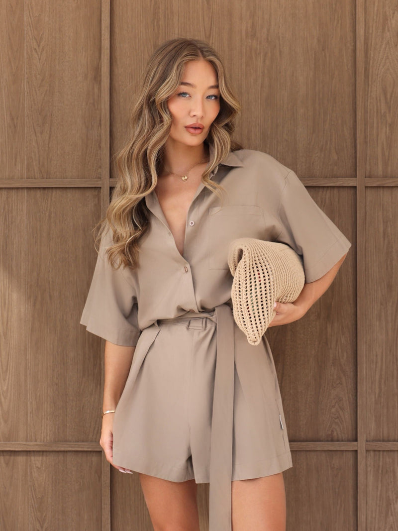 Alessia Linen Playsuit - Bräunen