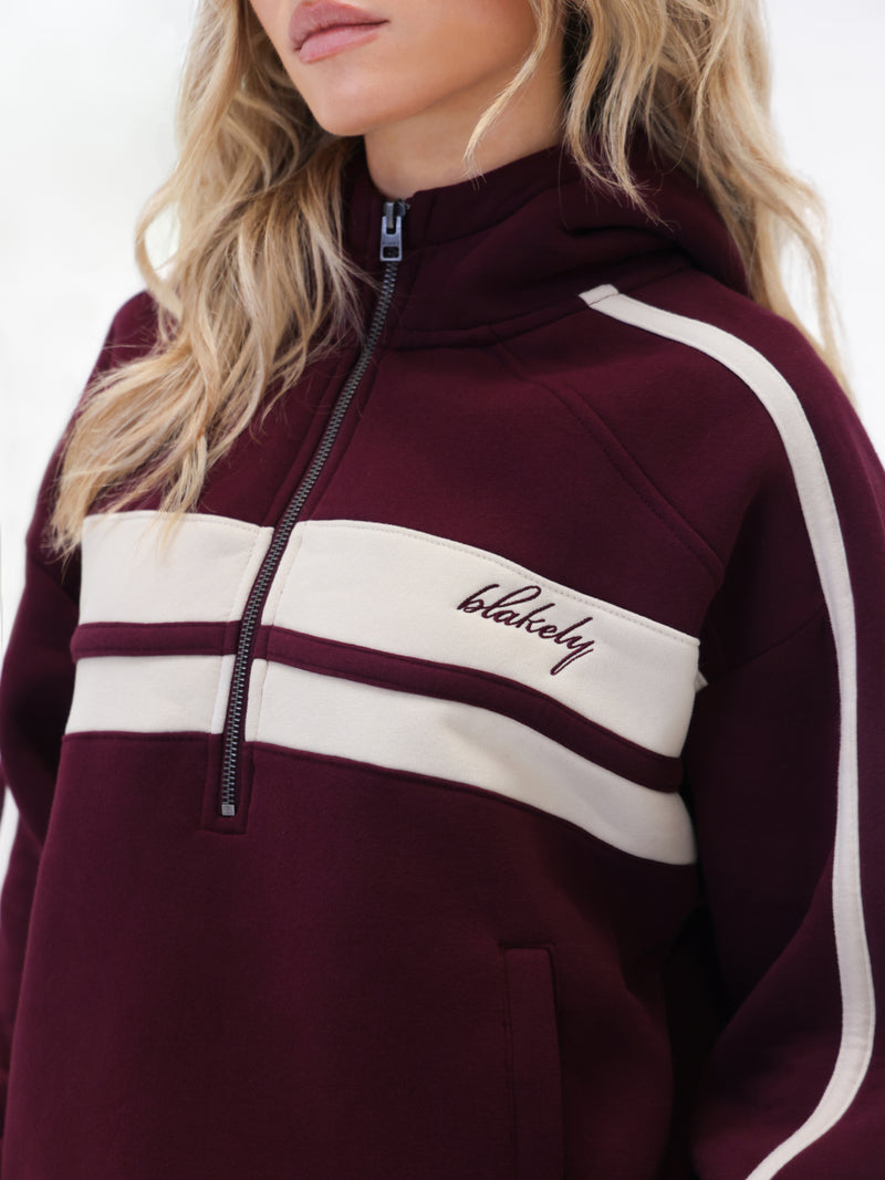 Yasmin 1/4 Zip Hoodie - Tiefes Burgunderrot