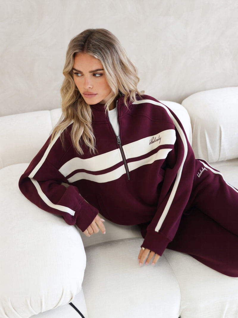 Yasmin 1/4 Zip Hoodie - Tiefes Burgunderrot