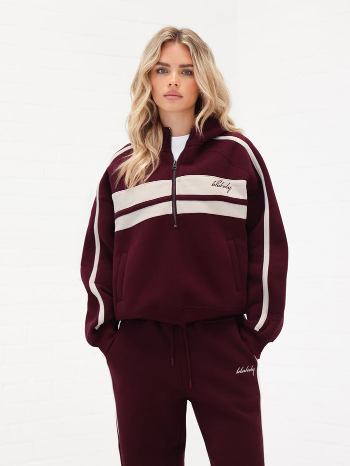 Yasmin 1/4 Zip Hoodie - Tiefes Burgunderrot