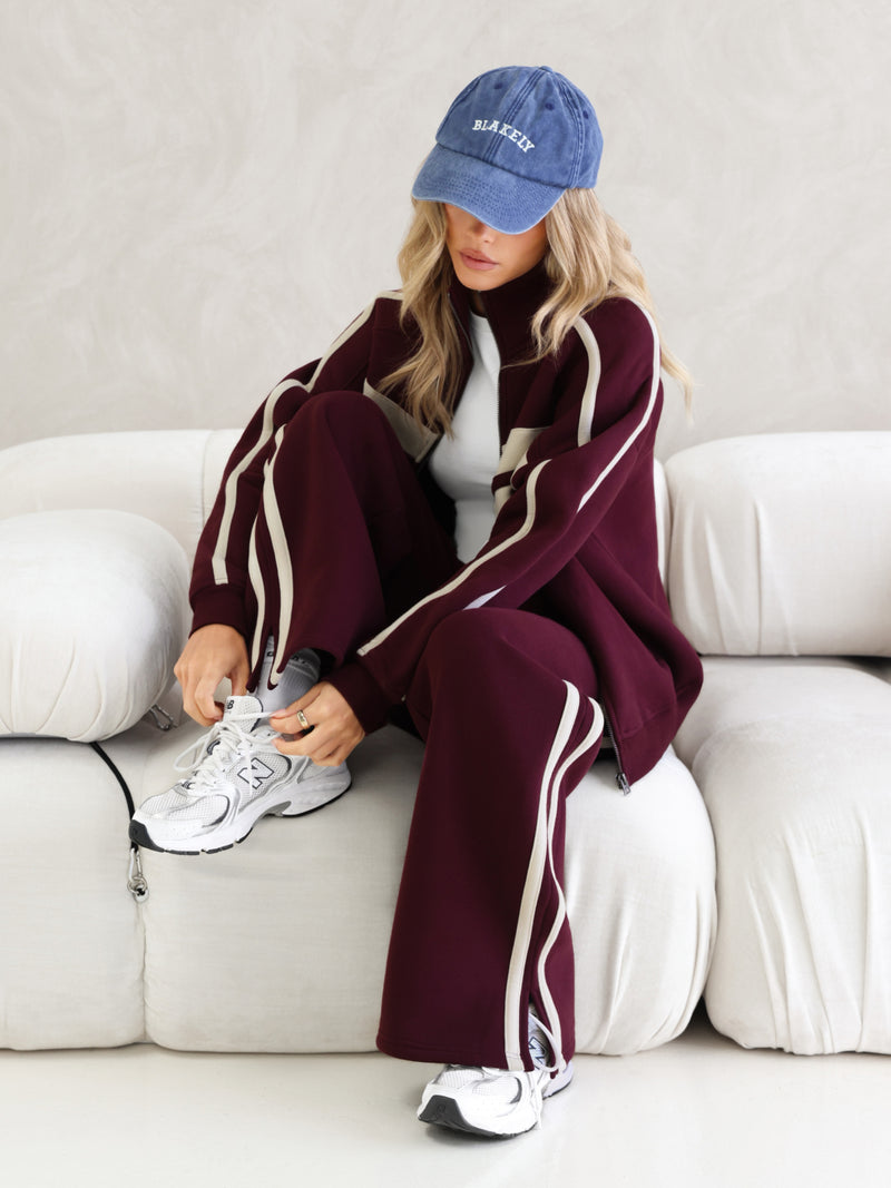 Yasmin Wide Leg Sweatpants - Tiefes Burgunderrot