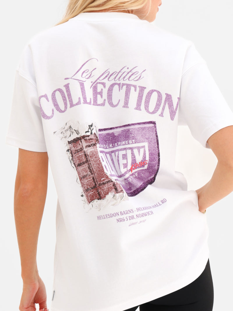Cece Chocolate Print Oversized T-Shirt - Wit & Paars