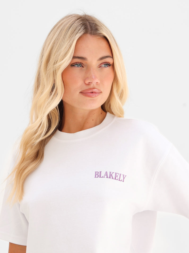 Cece Chocolate Print Oversized T-Shirt - Wit & Paars