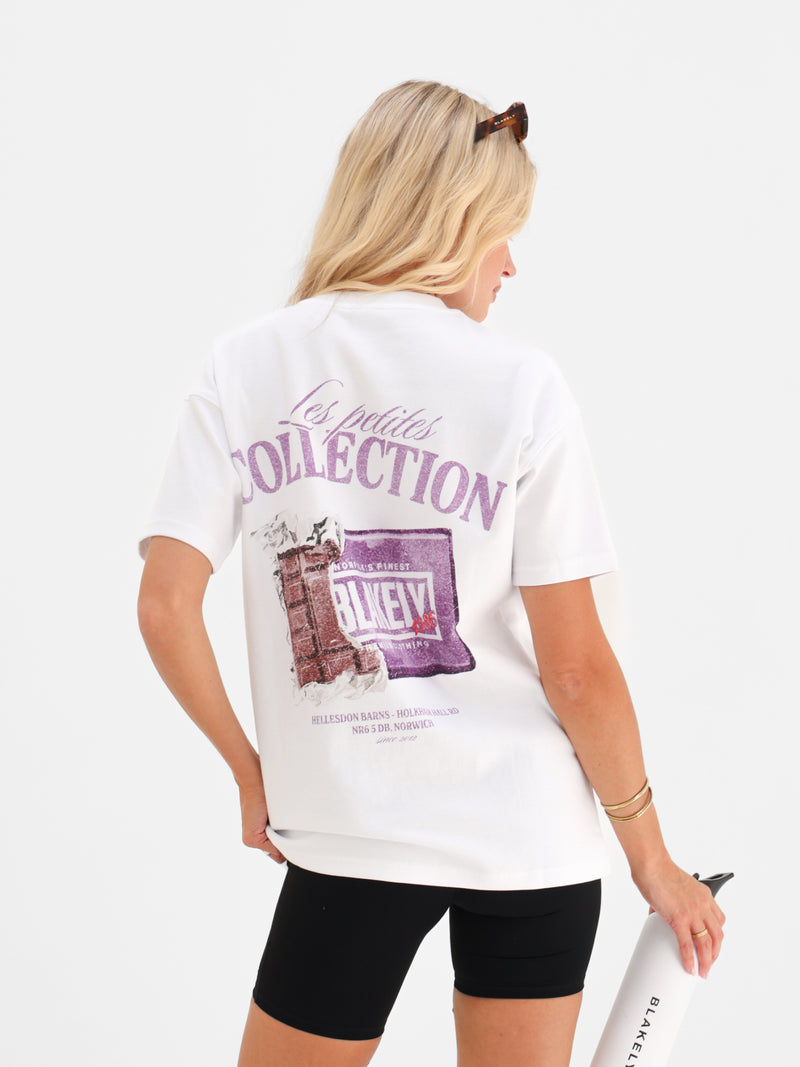 Cece Chocolate Print Oversized T-Shirt - Wit & Paars