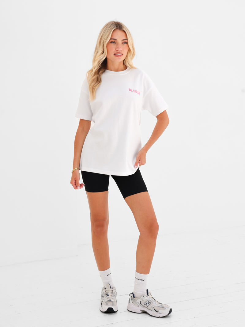 Cece Chocolate Print Oversized T-Shirt - Weiß & Rosa