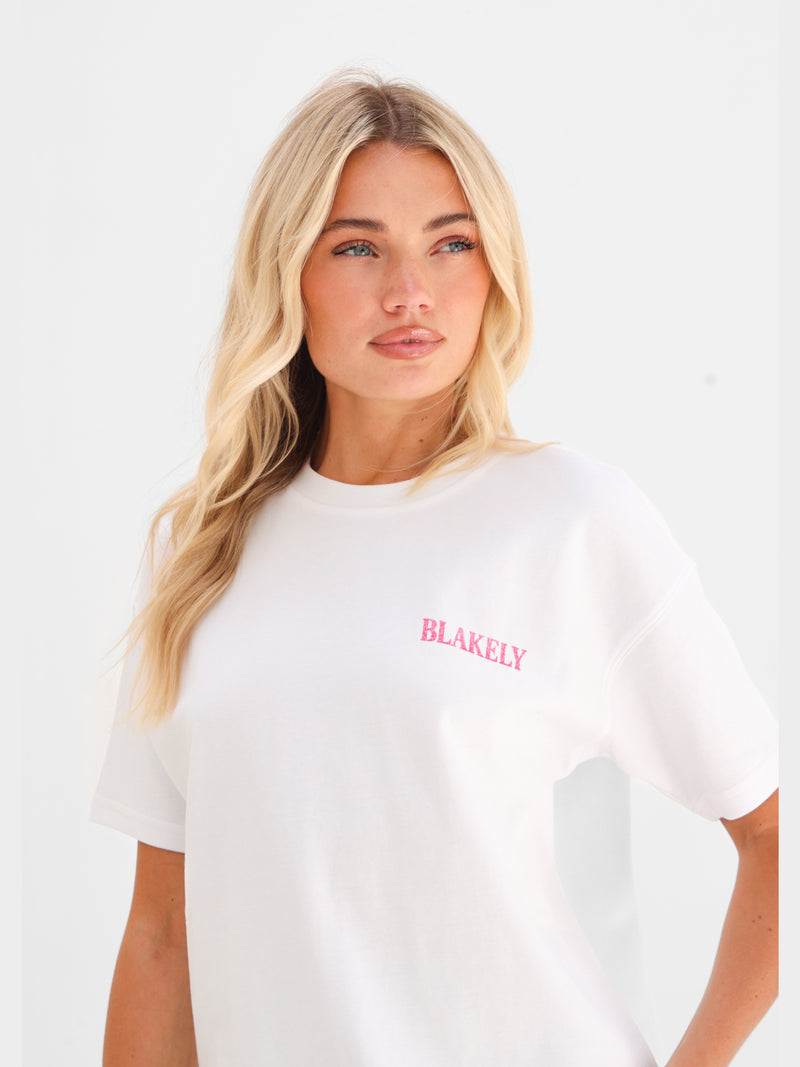 Cece Chocolate Print Oversized T-Shirt - Weiß & Rosa