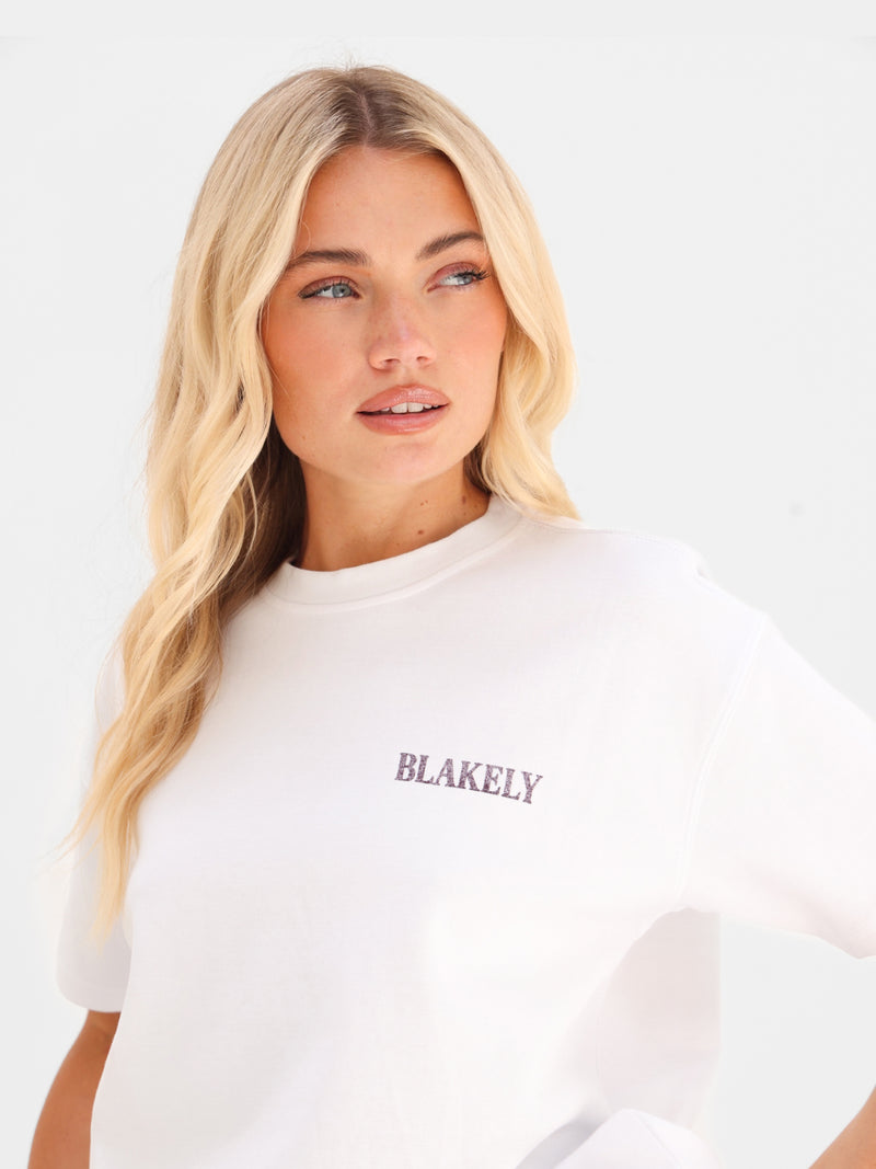 Macy Matchbox Print Oversized T-Shirt - Wit & Paars