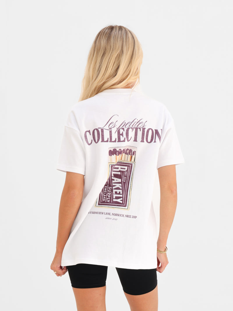 Macy Matchbox Print Oversized T-Shirt - Wit & Paars